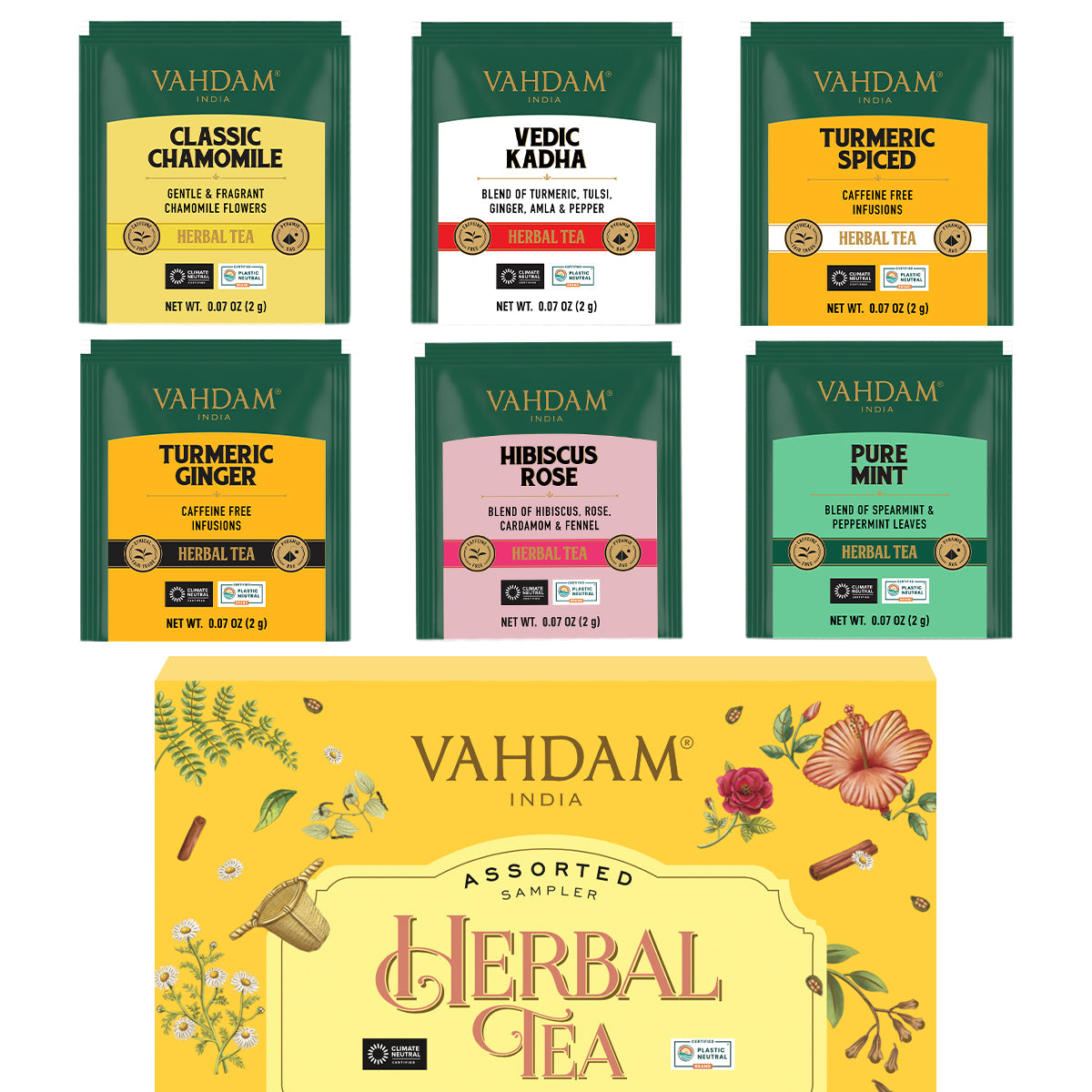 36 Caffeine Free Tea Bags - Chamomile, Hibiscus, Ginger, Turmeric, Mint
