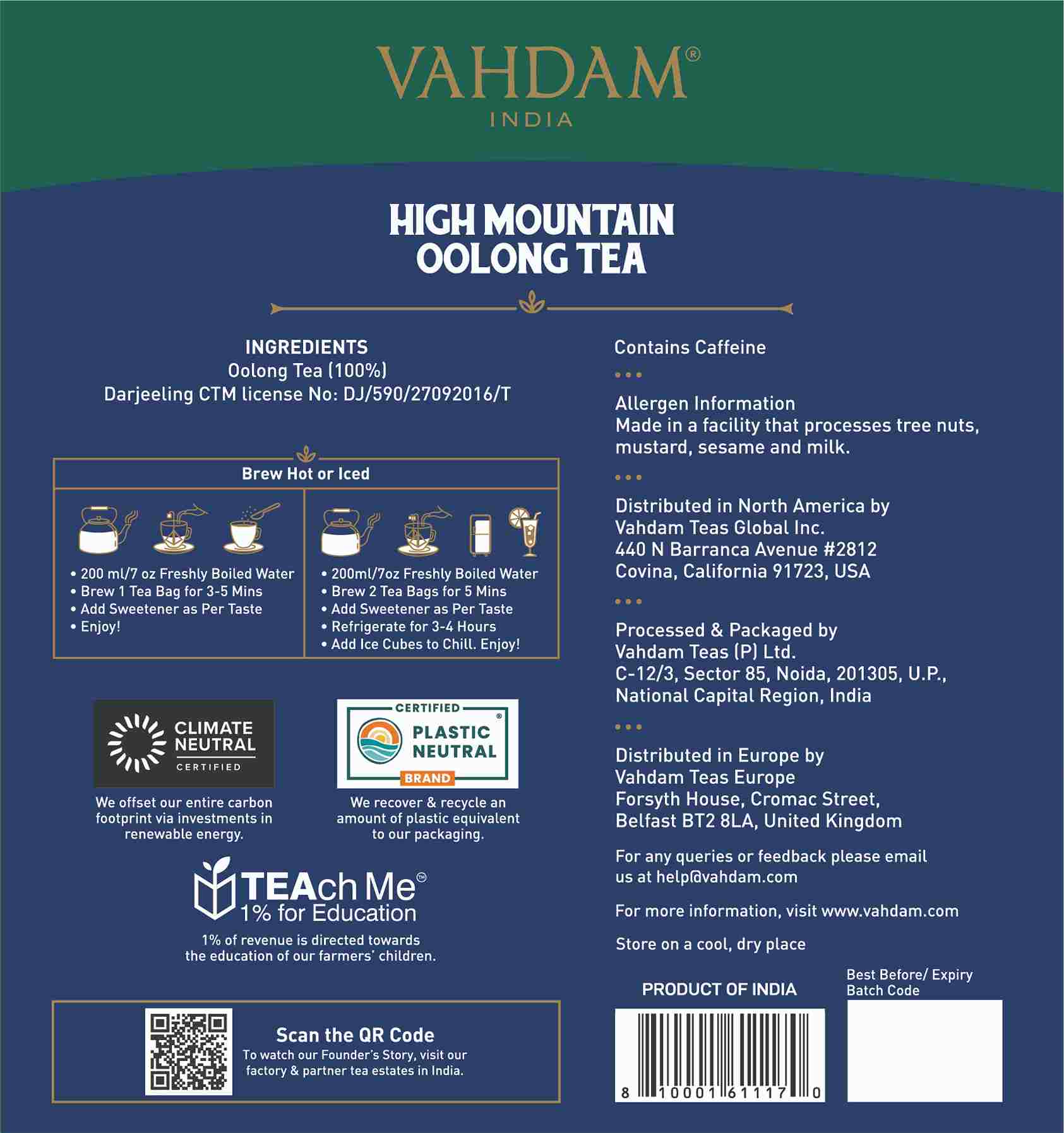 High Mountain Oolong Tea, 100 Count