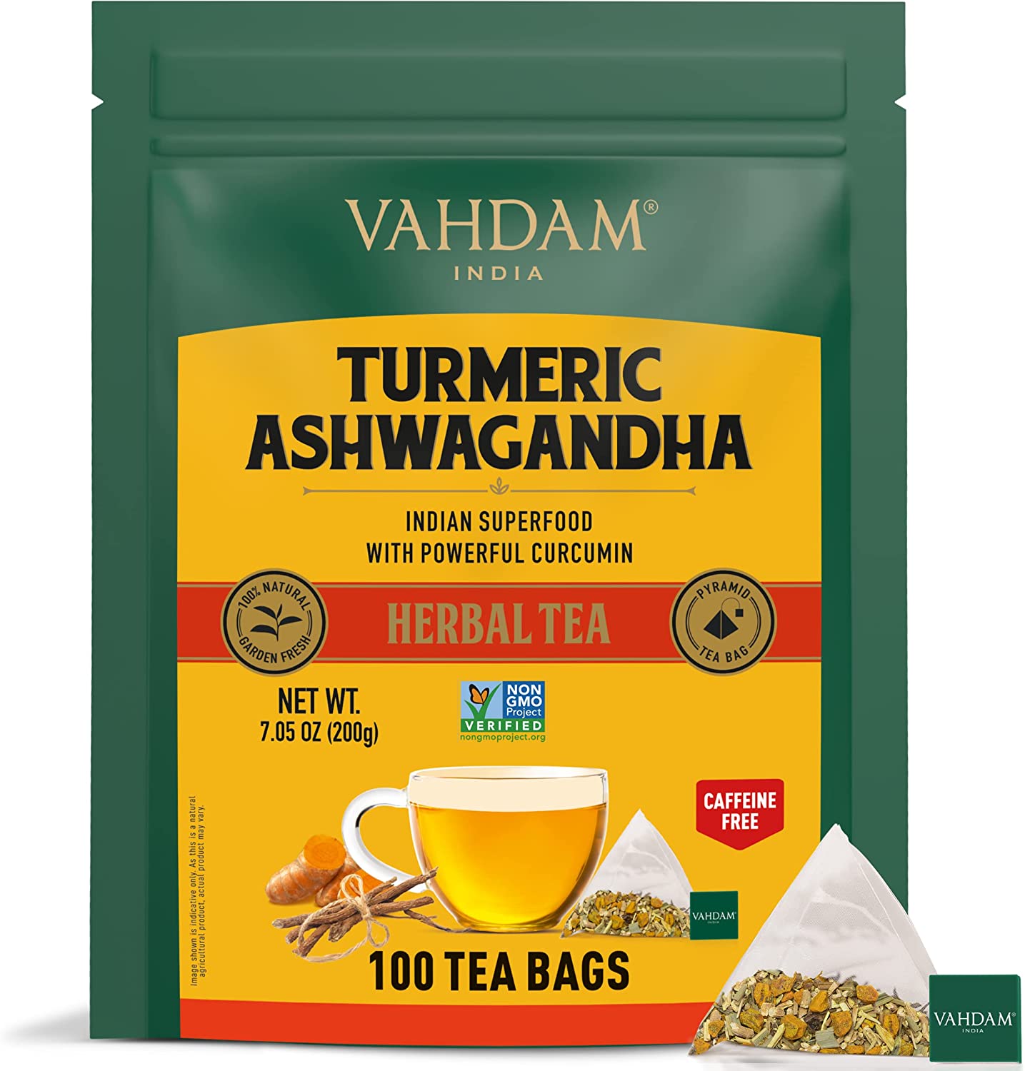 Turmeric Ashwagandha Herbal Tea Tisane, 100 Count